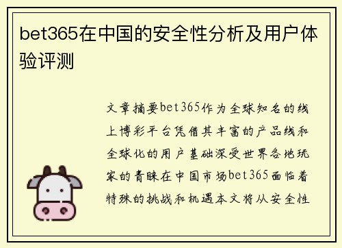 bet365在中国的安全性分析及用户体验评测