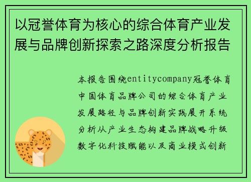 以冠誉体育为核心的综合体育产业发展与品牌创新探索之路深度分析报告